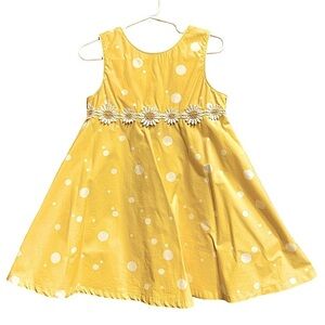 Cre8ions Yellow & White Daisy Trim Polka Dot Flared Dress Size 4